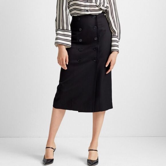 Club Monaco Black Button Front Pencil Skirt Size 12 - Picture 1 of 10